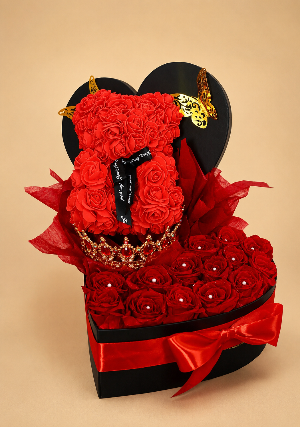 Arreglo de Rosas con forma de Oso