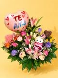 Caja de flores variada + Peluche + Globo