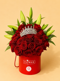 Caja de Rosas y Liliun con Corona