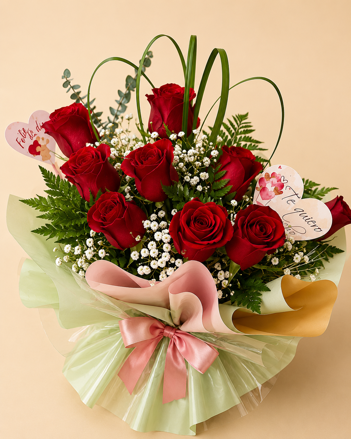 Base de Rosas + Follaje + Tarjeta